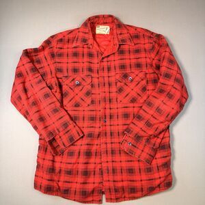VINTAGE 70s Sears Fieldmaster Flannel Work Shirt Mens Large Tall Flap Pocket Red